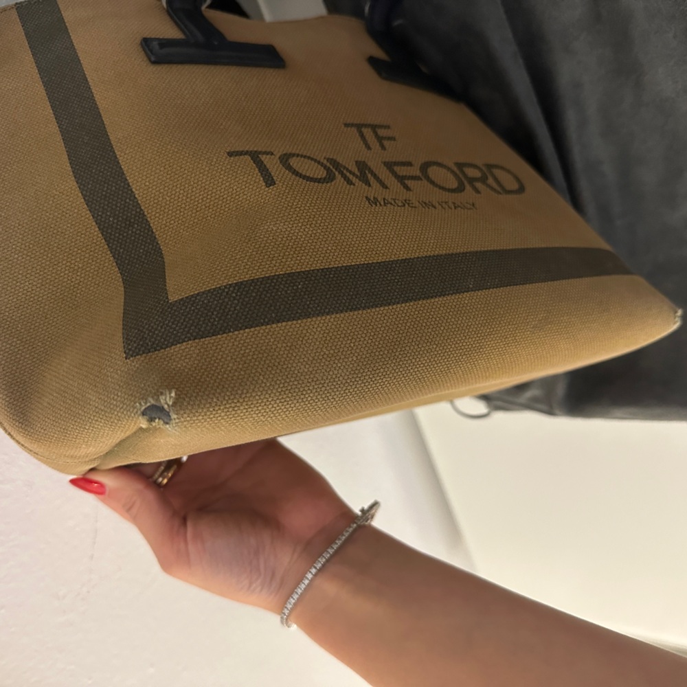 Tom Ford Olive Green Canvas Tote with Black Strap - Picture 8 of 11